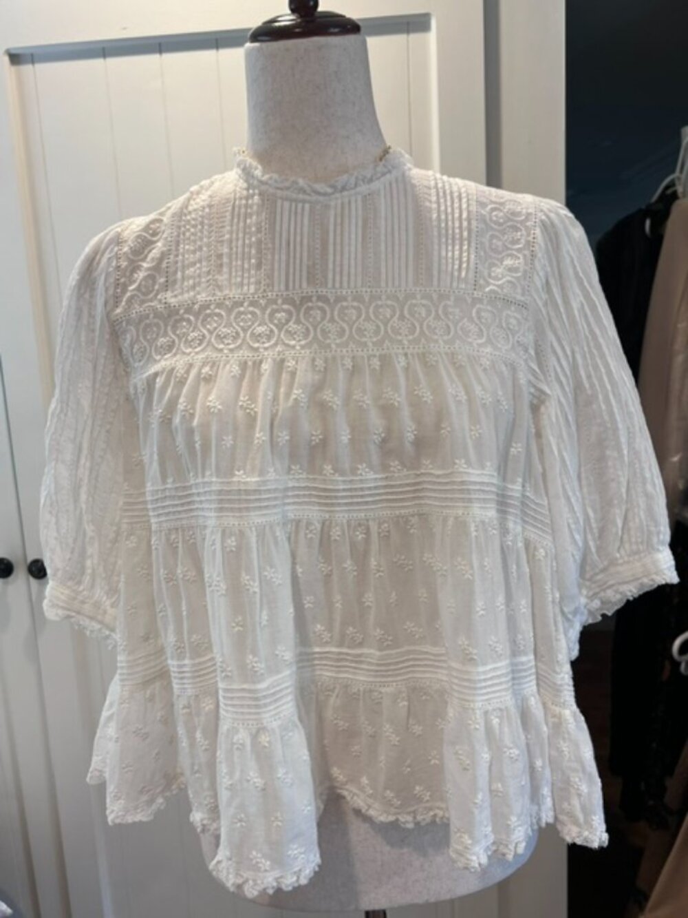 Doen Lace Top, Short Sleeve, Size M, Cotton